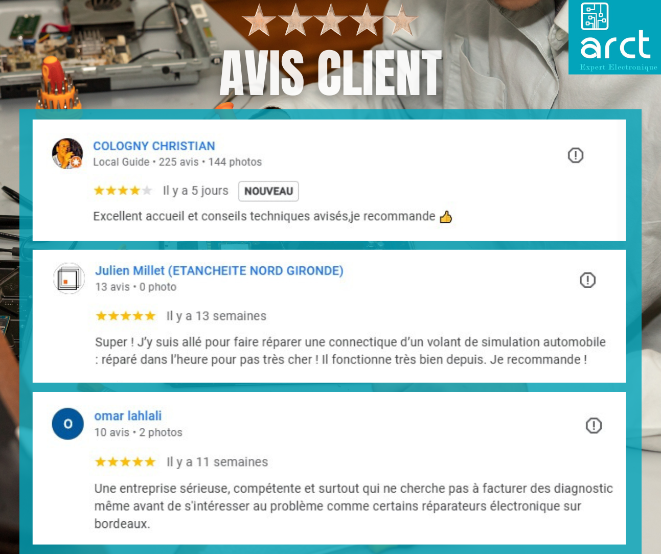 Avis client reparation carte electronique